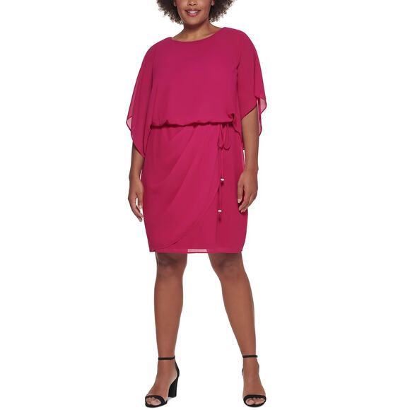 Jessica Howard Plus Size Cape-Sleeve Blouson Dress | 14 - Picture 1 of 1